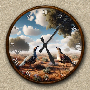 Reloj Redondo Mediano Escena personalizable de la codorniz de California