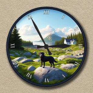 Reloj Redondo Mediano Escena personalizable del paisaje con Labrador Ret