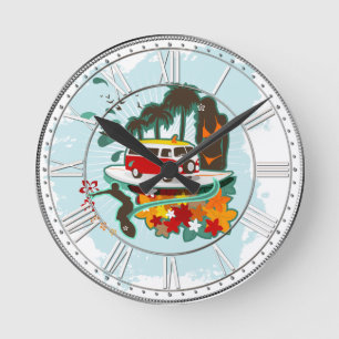 Reloj Redondo Mediano Escena tropical de la playa