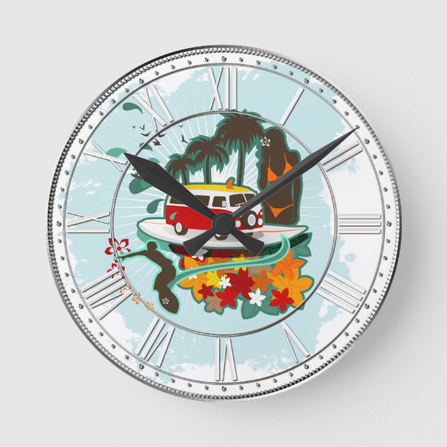 Reloj Redondo Mediano Escenario de playa tropical (Anverso)