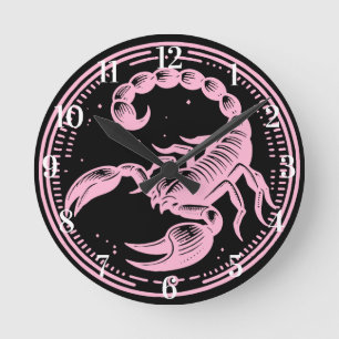 Reloj Redondo Mediano Escorpión Rosa Astrología Signo Zodiacal Escorpio