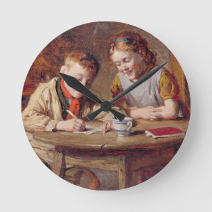 Reloj Redondo Mediano Escribiendo una carta (aceite en el panel)