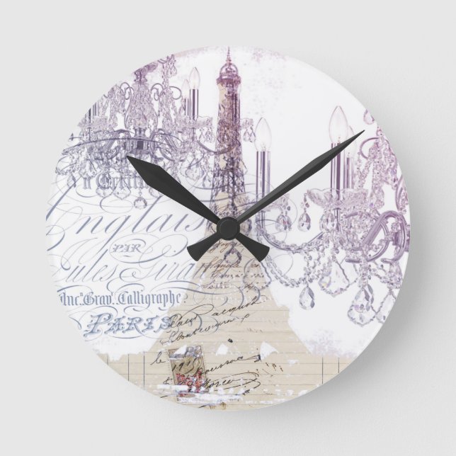 Reloj Redondo Mediano escritura francesa beige chandelier paris eiffel t (Anverso)