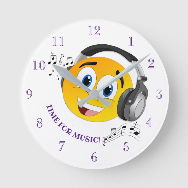 Reloj Redondo Mediano Escuche escueto a la emoji musical (Anverso)