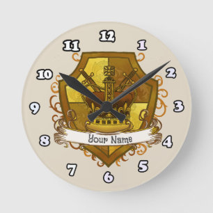 Reloj Redondo Mediano Escudo de Armas Corona Apellido 