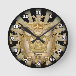 Reloj Redondo Mediano Escudo de Armas de la Familia Crown Shield Apellid