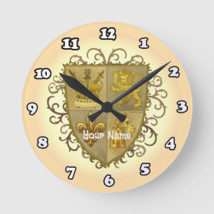 Reloj Redondo Mediano Escudo de Armas de la Familia León Apellido