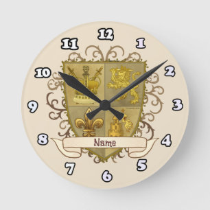 Reloj Redondo Mediano Escudo de Armas de la Familia León Apellido