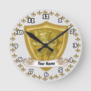 Reloj Redondo Mediano Escudo de Armas de la Familia León Apellido