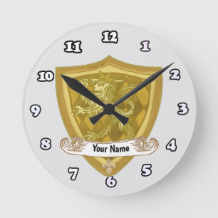 Reloj Redondo Mediano Escudo de armas de la familia Lion Apellido