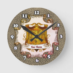 Reloj Redondo Mediano Escudo de Dragones  Cresta de Familia Apellido 