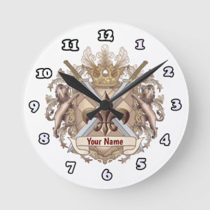 Reloj Redondo Mediano Escudo de Griffin León Apellido