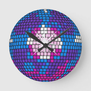 Reloj Redondo Mediano Esfera de Disco Geométrica Espejada Arte Pop Retro