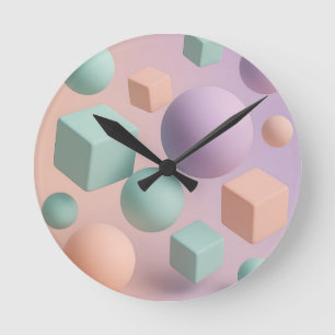 Reloj Redondo Mediano Esferas geométricas de pastel Cubos