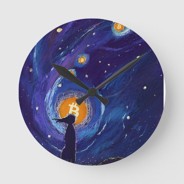 RELOJ REDONDO MEDIANO ESPACIO DE BITCOIN CHICA-CRIPTO (Anverso)