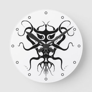 Reloj Redondo Mediano Especie extranjera Tatuaje tribal diseño negro con