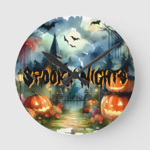 Reloj Redondo Mediano Espectacular y hermoso paisaje de Halloween acuare