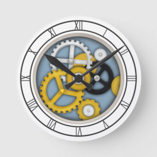 Reloj Redondo Mediano Espejo mecánico Ilusión Trompe L'oeil Azul