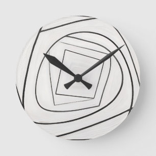 Reloj Redondo Mediano Espiral Cuadrada Abstracta Blanco Negro