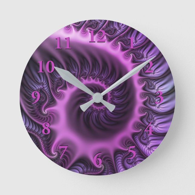 Reloj Redondo Mediano Espiral púrpura rosado del arte del fractal de (Anverso)