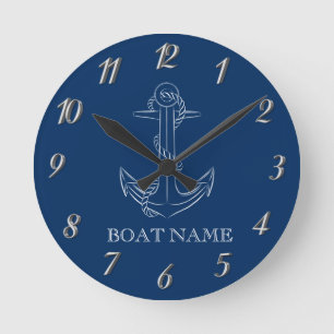 Reloj Redondo Mediano Espíritu Náutico Ancla Azul Marino