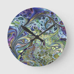 Reloj Redondo Mediano Espíritu verde oliva, burdeos morados, abstracto