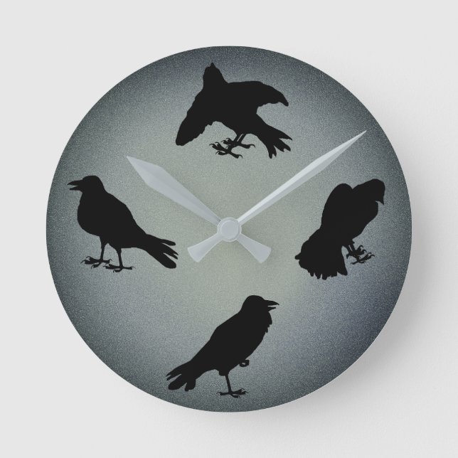 Reloj Redondo Mediano Espléndidas siluetas raven Halloween gris (Anverso)