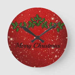 Reloj Redondo Mediano Espléndido espejo compacto de Navidades rojos park