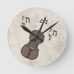 Reloj Redondo Mediano Espresso Violino-Violín creado con granos de café-