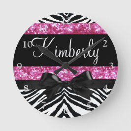 Reloj Redondo Mediano Espuma rosa caliente zebra de chica