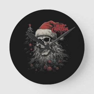 Reloj Redondo Mediano Esqueleto Calavera Divertida Feliz Navidad Santa C