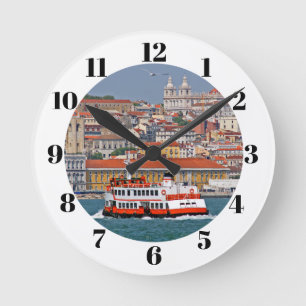 Reloj Redondo Mediano Esquina de Lisboa con el antiguo ferry en el río T