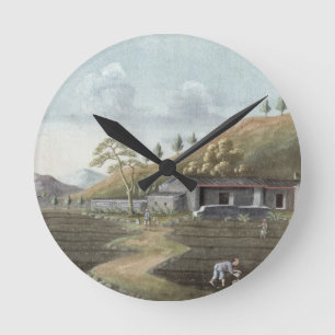 Reloj Redondo Mediano Establecimiento del té (w/c en el papel)