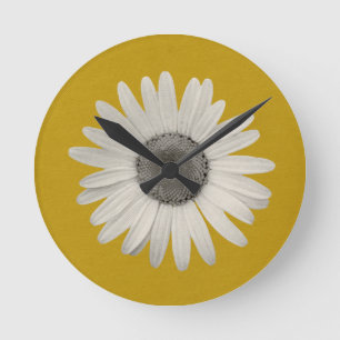 Reloj Redondo Mediano Estallido de la margarita del amarillo de la