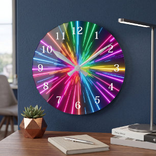 Reloj Redondo Mediano Estallido de luz de arcoíris de neón abstracto col