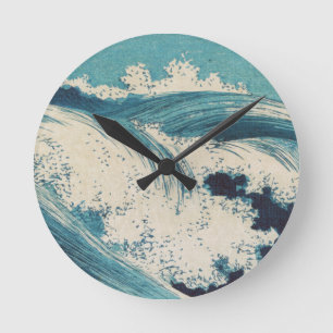 Reloj Redondo Mediano Estampa antigua japonesa de bloque de madera de ol