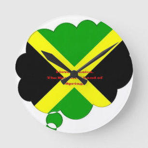 Reloj Redondo Mediano Estampa de arte de texto Amo Jamaica en la bandera