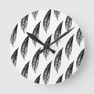 Reloj Redondo Mediano Estampa de hoja de lirio blanca y negra