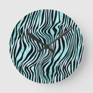 Reloj Redondo Mediano Estampado Animal Azul Brillante Piel de Cebra Turq