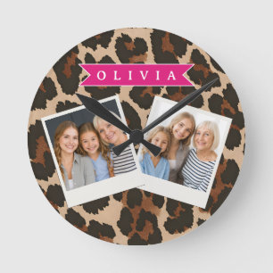 Reloj Redondo Mediano Estampado Animal Chic Personalizado de Leopardo Ro