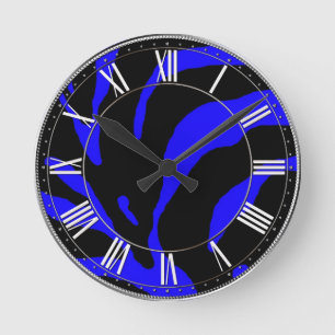 Reloj Redondo Mediano Estampado de animales azul de la raya de la cebra