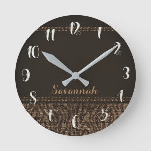 Reloj Redondo Mediano Estampado de cebra bronceado marrón glamour lentej