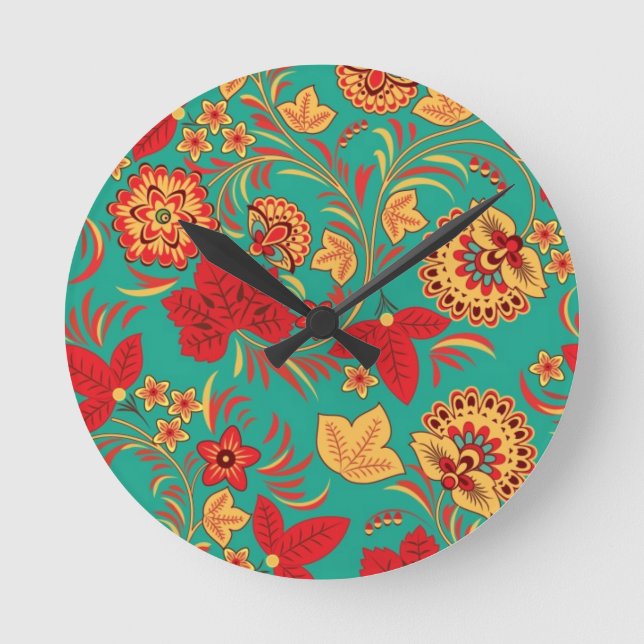 Reloj Redondo Mediano Estampado de flores 2 (Anverso)