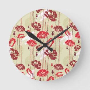 Reloj Redondo Mediano Estampado de flores abstracto 2 de la elegancia