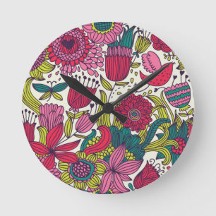 Reloj Redondo Mediano Estampado de flores brillante