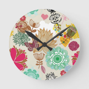 Reloj Redondo Mediano Estampado de flores en estilo retro