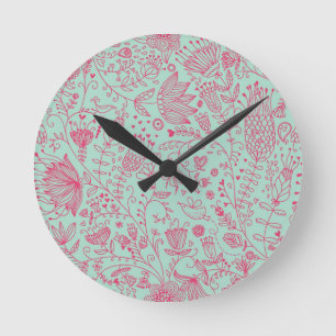 Reloj Redondo Mediano Estampado de flores lindo del verano