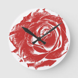 Reloj Redondo Mediano Estampilla moderna de rosa roja