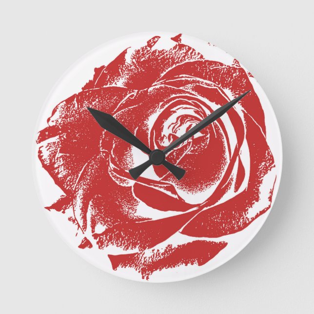 Reloj Redondo Mediano Estampilla moderna de rosa roja (Anverso)