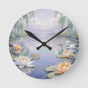 Reloj Redondo Mediano Estanque Sereno de Nenúfares Sauces Llorones